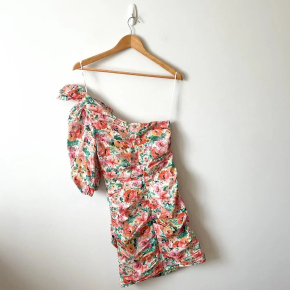 Zara One Shoulder Floral Draped Bodycon Mini Dress Size Small - Picture 10 of 13
